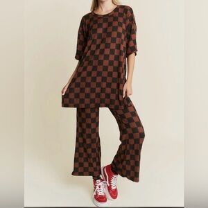 Jade By Jane Checkered Brown and Black Women's Set